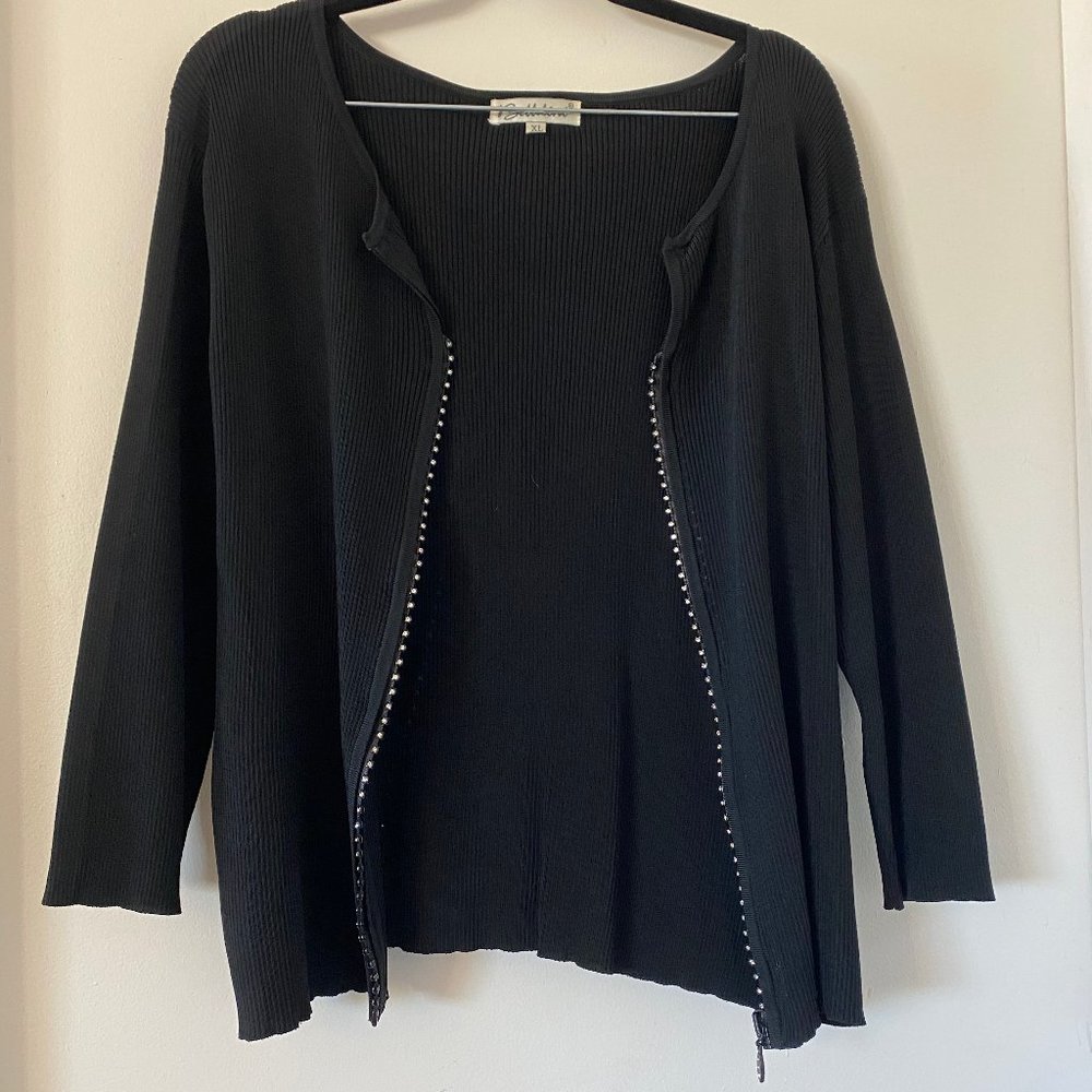 Black Rhinestone Zip Up Cardigan